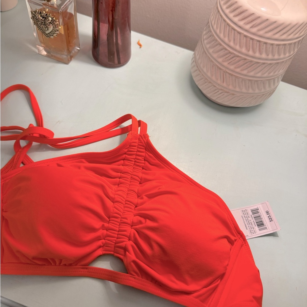 ORANGE HALTER SWIM TOP